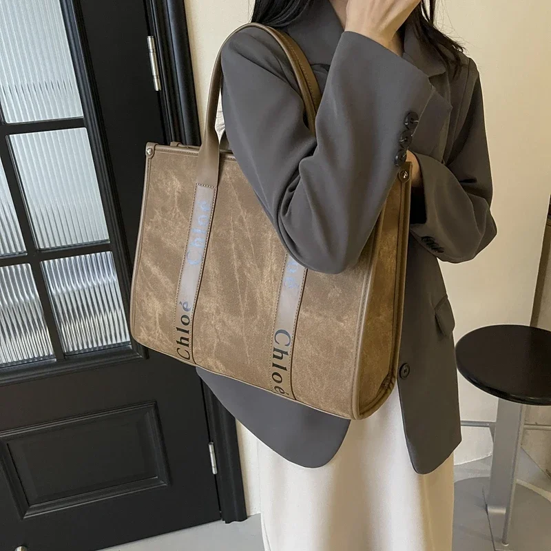 Ladies Canvas Tote Bag Ladies Single Shoulder Bags New Trendy Large-capacity Handbag Women Casual Cross Body Tote Letter Print