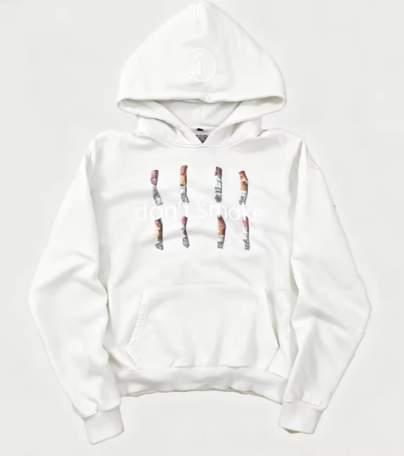 Y2K حملة هوديي ريترو الدخان طباعة البلوز الرجال النساء جديد عصري خمر الكلاسيكية الهيب هوب رمادي الشارع الشهير للجنسين معطف فضفاض #3