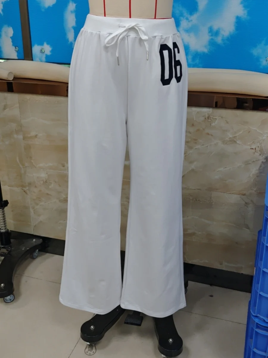 Frauen Kordelzug Low Rise Jogginghose Y2k Gerade Breite Bein Nummer Drucken Jogger Hosen Casual Lounge Track Hosen