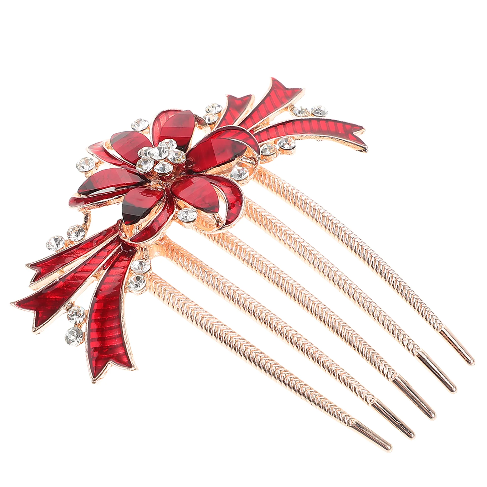 Five-tooth Rhinestone Comb Flower Hair Jewelry Necklace Rhinestones Clip Earrings Wedding Colourful Long Tail Mother