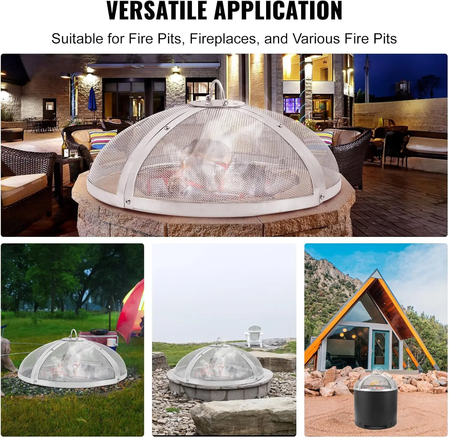 شاشة Fire Pit Spark مستديرة 20 بوصة، غطاء معدني من الفولاذ عالي التحمل، غطاء Firepit خارجي، أغطية شاشة علوية سهلة الفتح Ro #6