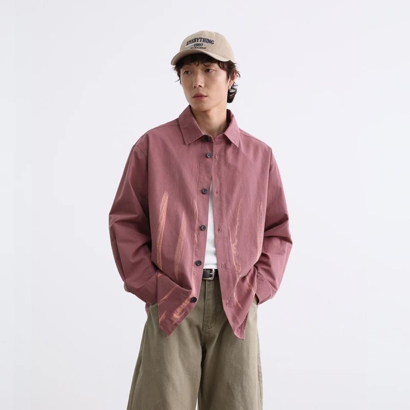 

Printed Fashion Pure Cotton Cargo Shirt Men Streetwear Hip Hop Casual Loose Long Sleeve Shirts Cityboy Blouses
