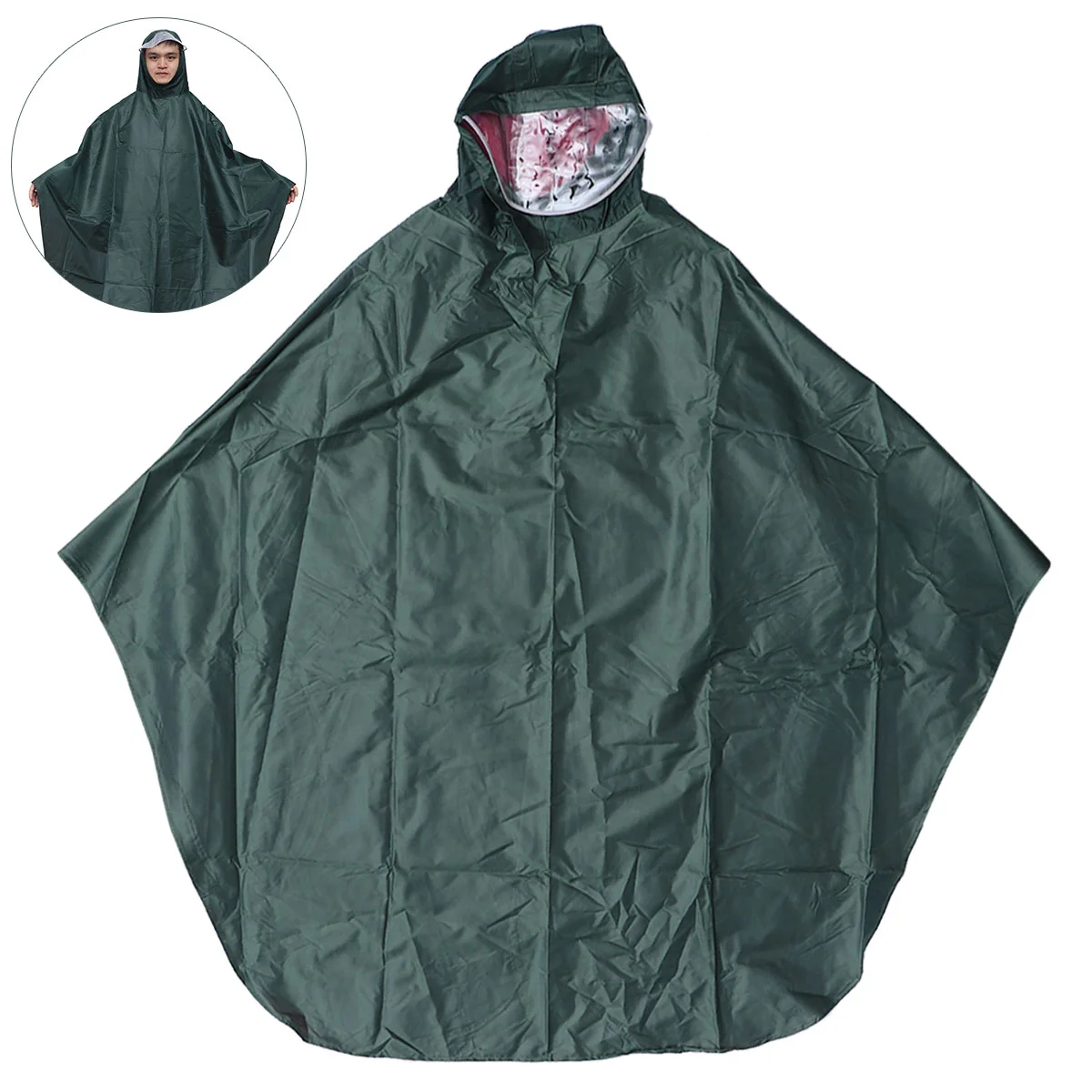 Raincoat for Men Waterproof Ponchos Transparent Clear Jacket Green Hat Brim Cape