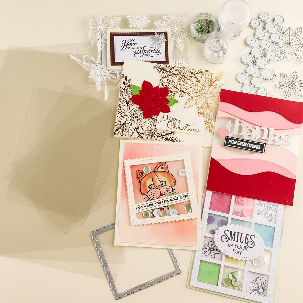 

8.5X11Inch /4.3X6.3Inch Heat Resistant Clear Acetate Sheets for Shaker Cards Making Transparent Shaker Stencils Journals Craft