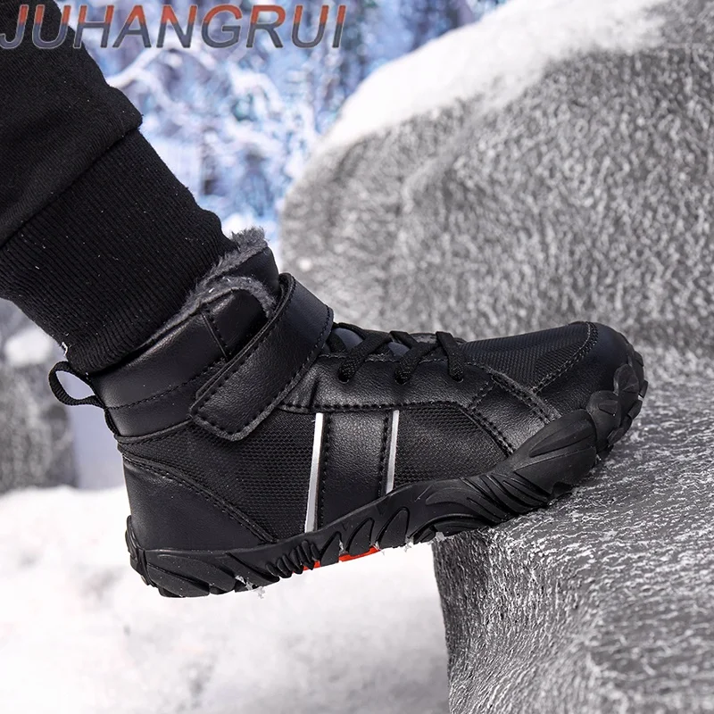 Stivali invernali per bambini Stivali da neve caldi alla caviglia in tessuto impermeabile Scarpe da ginnastica antiscivolo per ragazzi e ragazze Stivali caldi da esterno alla moda