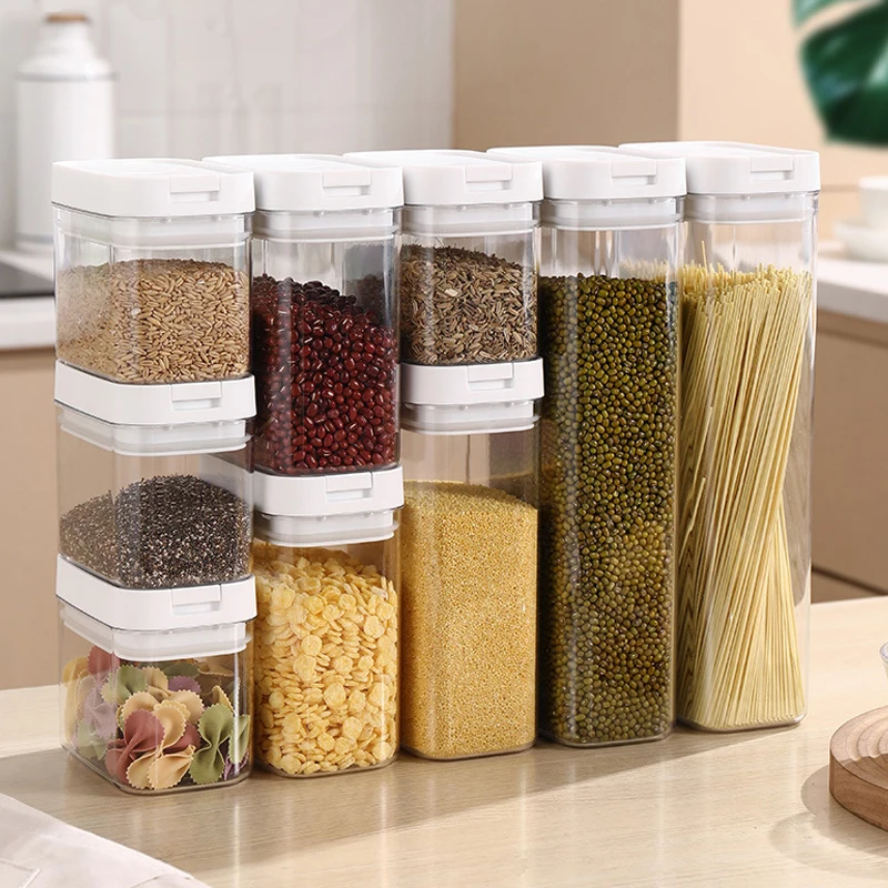 

Sealed Cans Cereals Grains Kitchen Storage Food Grade Transparent Plastic Cans Boxes Snacks Dry Goods Tea Storage Tanks