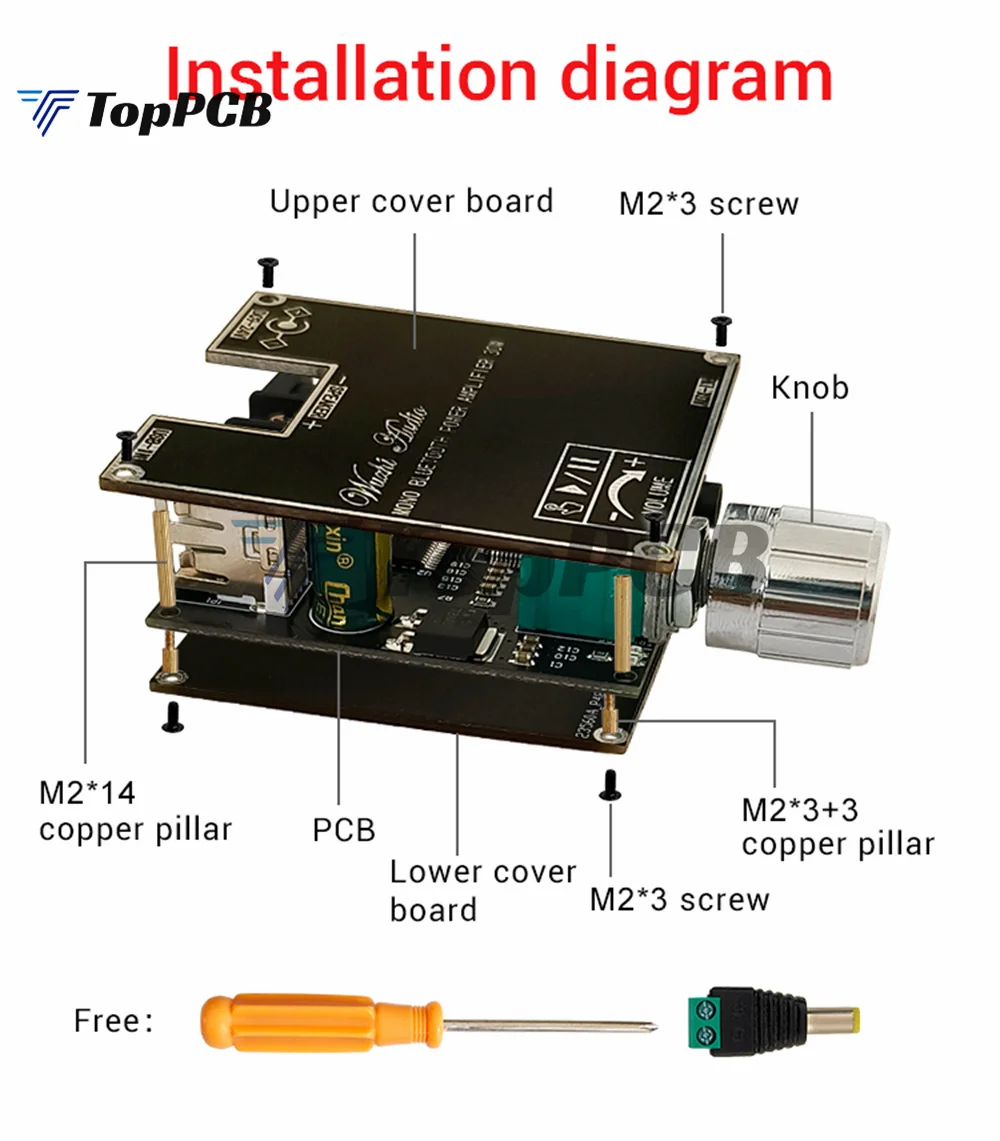 App Control TWS 30W Bluetooth 5.3 Mono Sound Amplifier Board DC 9-24V AUX for Car Speaker Karaoke Smart Home Theater Subwoofer