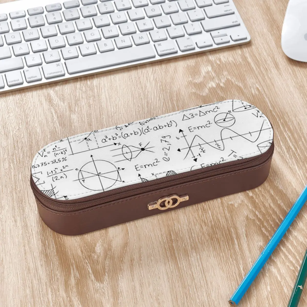 Mathematics Formulas Math Numbers  Leather Pencil Cases Pencil Pouch Storage Stationery Supplies Pen Box Pencil Bag for Kids