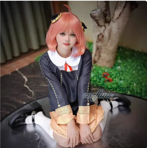 أزياء الهالوين X Family Anya التأثيرية للأطفال والكبار فستان أسود Kawaii للفتيات والنساء فستان وردي شعر مستعار للحفلات ملابس لعب الأدوار