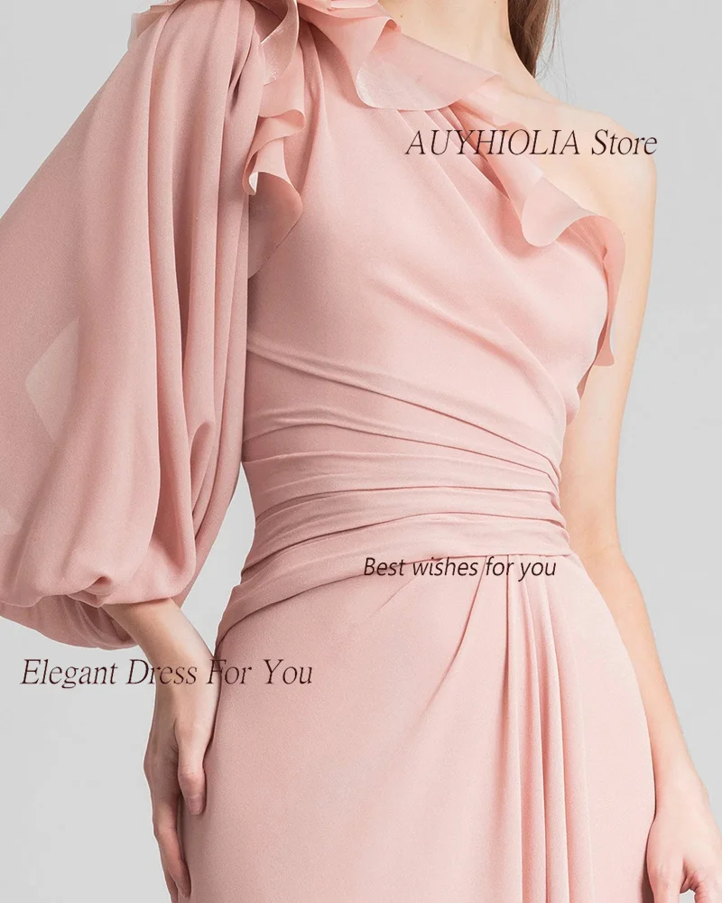 Chiffon Evening Dress For Sexy Women 정장원피스 Vestidos de festa Elegant Ruched One-Shoulder A-Line Floor-Length Cocktail Prom Gown