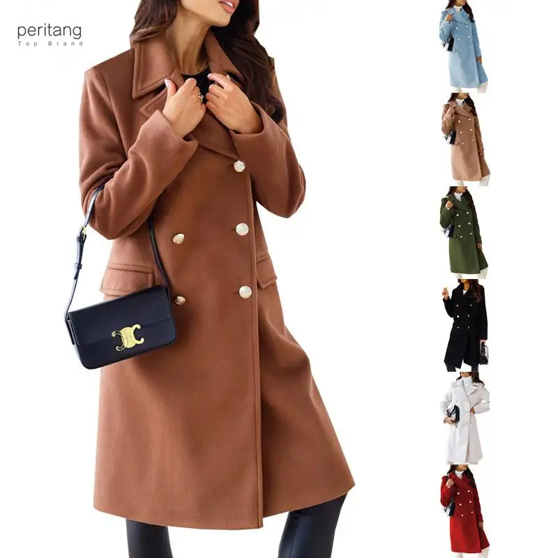 

PERITANG Woolen Autumn Midi Coat Women Long Sleeve Fashion Ladies Coats Loose Casual Woman Coat 2024 Manteau Femme