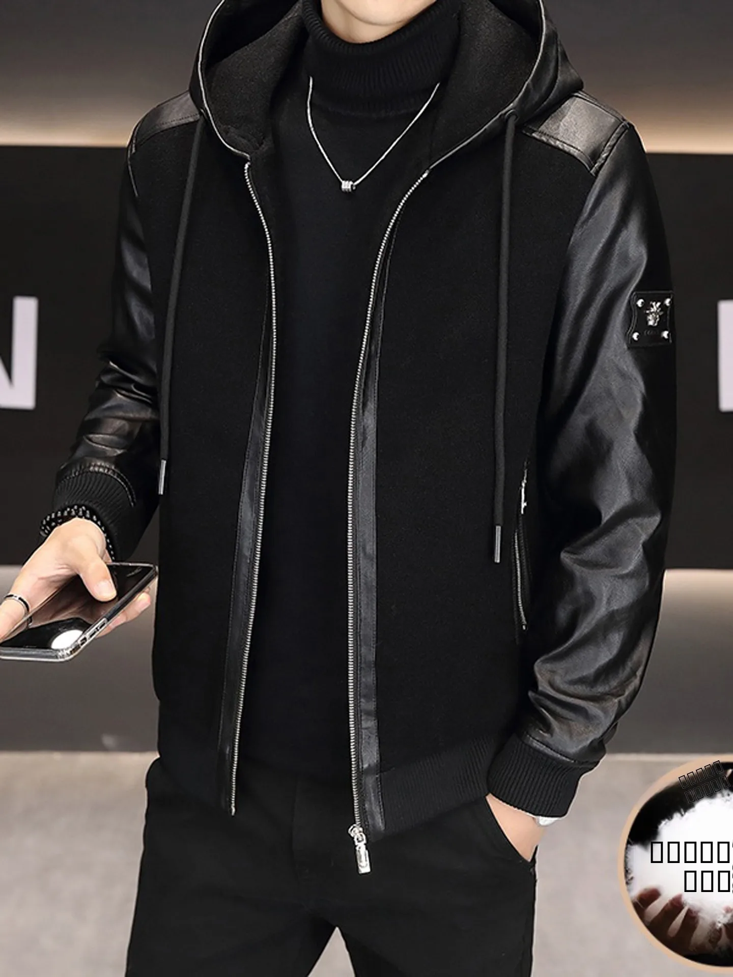 

Зимняя утепленная мужская кожаная куртка с капюшоном, стеганая мотоциклетная куртка, модное городское пальто с длинными рукавами