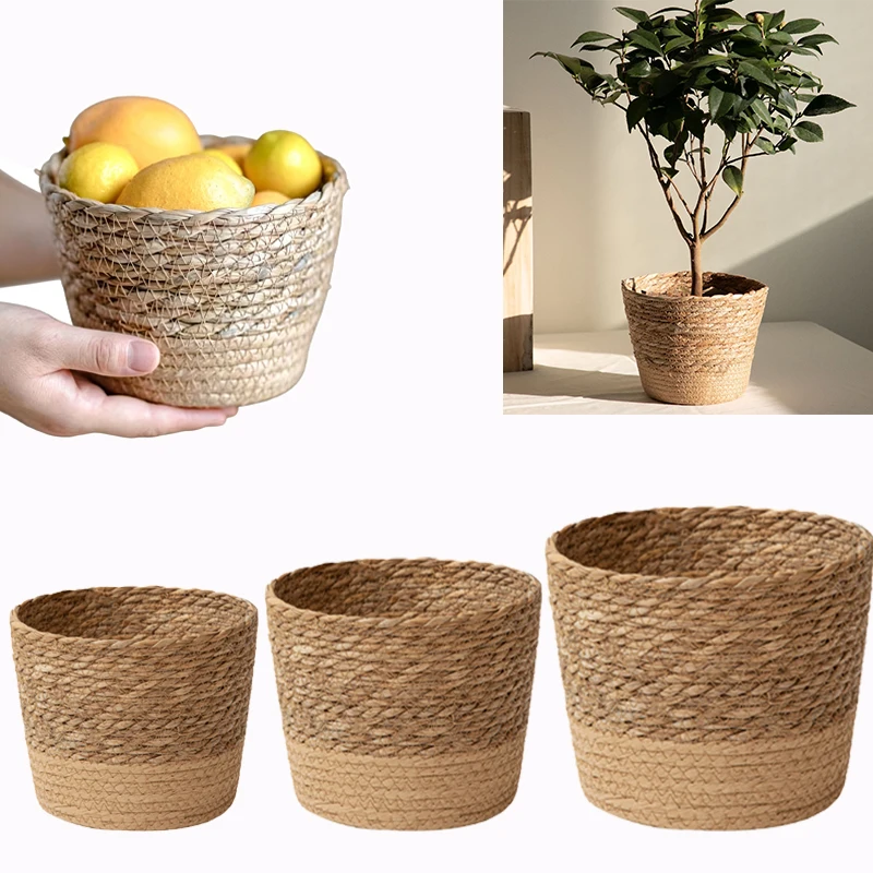 Multi-purpose Woven Storage Basket,Rustic Decorative Flower Plant Pot for Gifts,Home Decor Storage Baskets for Fruits Groceries