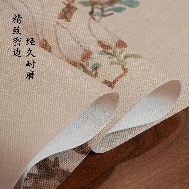 Japanese Zen Table Runners Magnolia - Premium Linen-Cotton Blend Waterproof Tea Mat for Tea Room Decor, Elegant Table Decoration