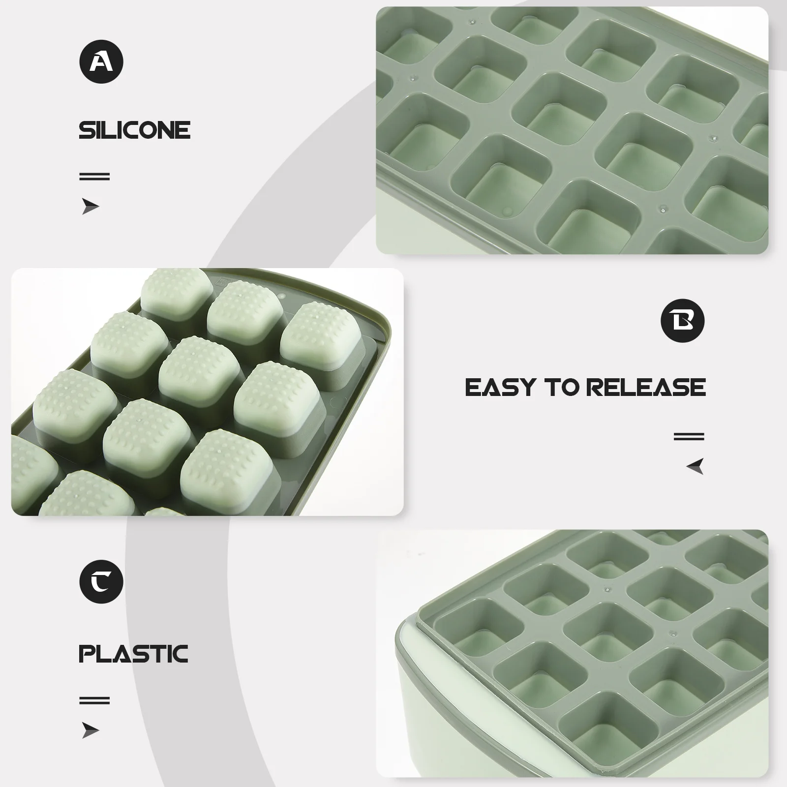 

1Set Ice Cube Tray Bin Lid Silicone Flexible Stackable Freezer Safe Storage Box Portable Ice Mold for Party Picnic Barbecue