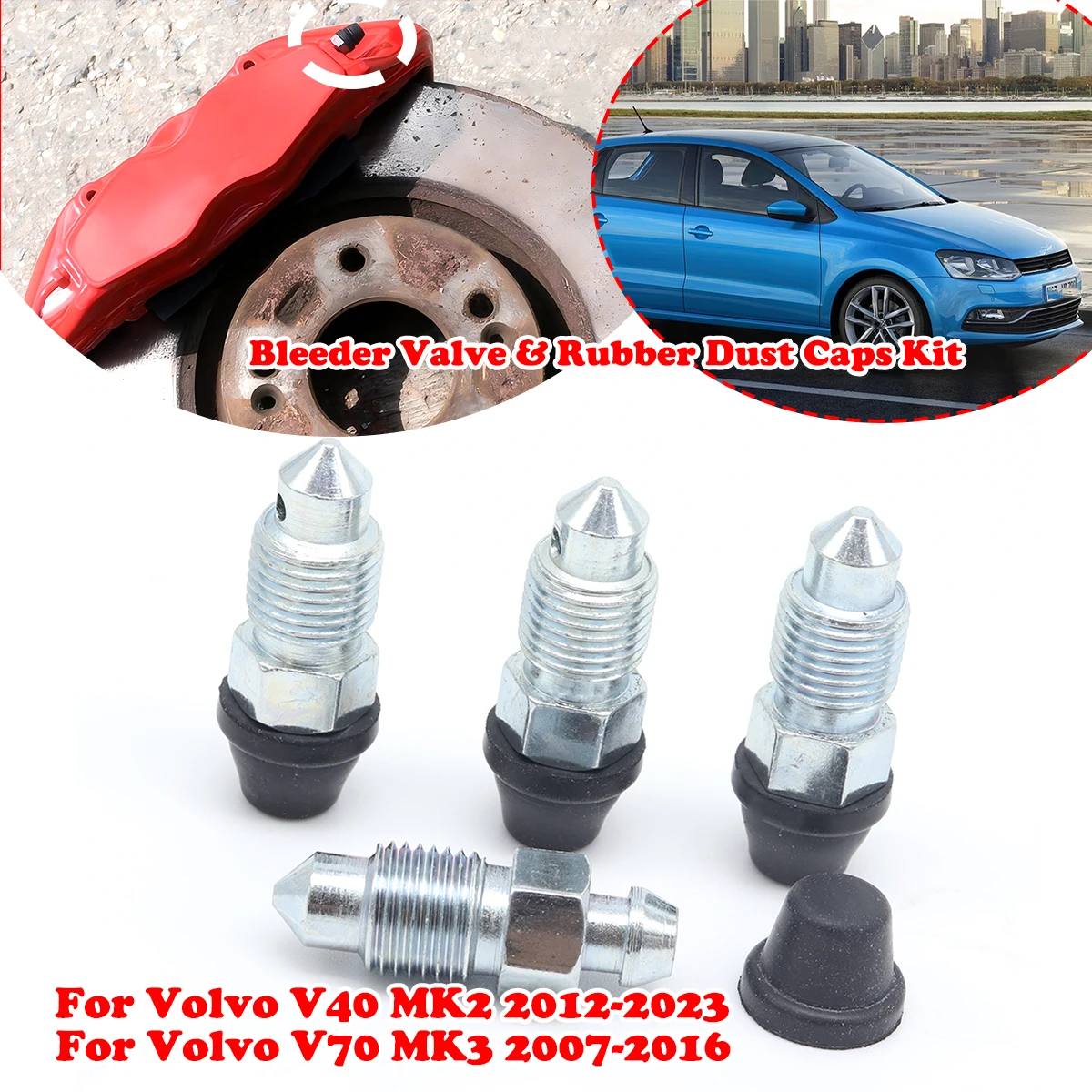 

Front Rear Bleeder Valves Rubber Dust Caps Caliper Bleed Nipple Screw Repair Kit For Volvo V70 MK3 2007-2016 V40 MK2 2012-2023