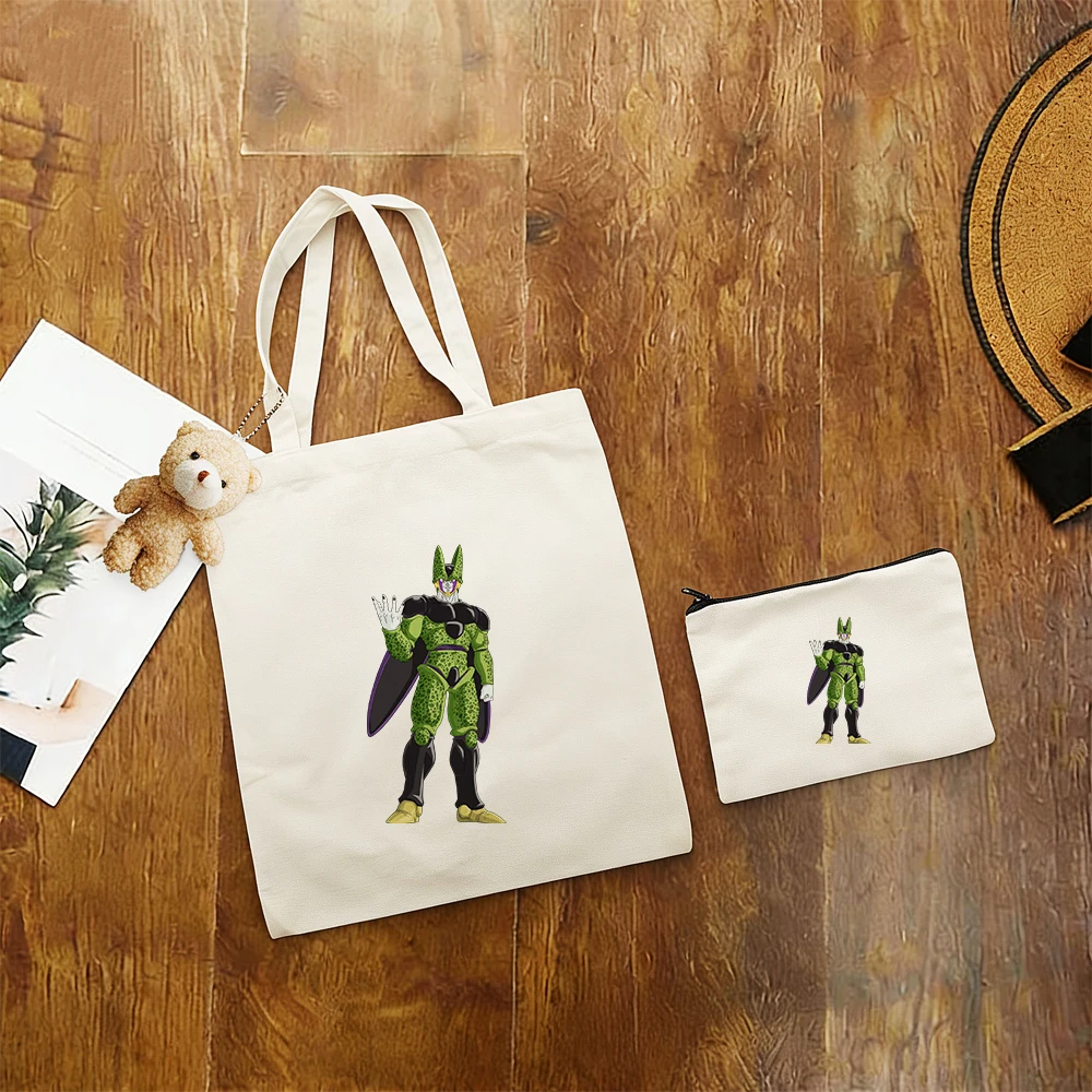 

3pcs/set Dragon Ball Cell Frieza Champa canvas bag kawaii large capacity Personality Anime figure Printing thicken student gift
