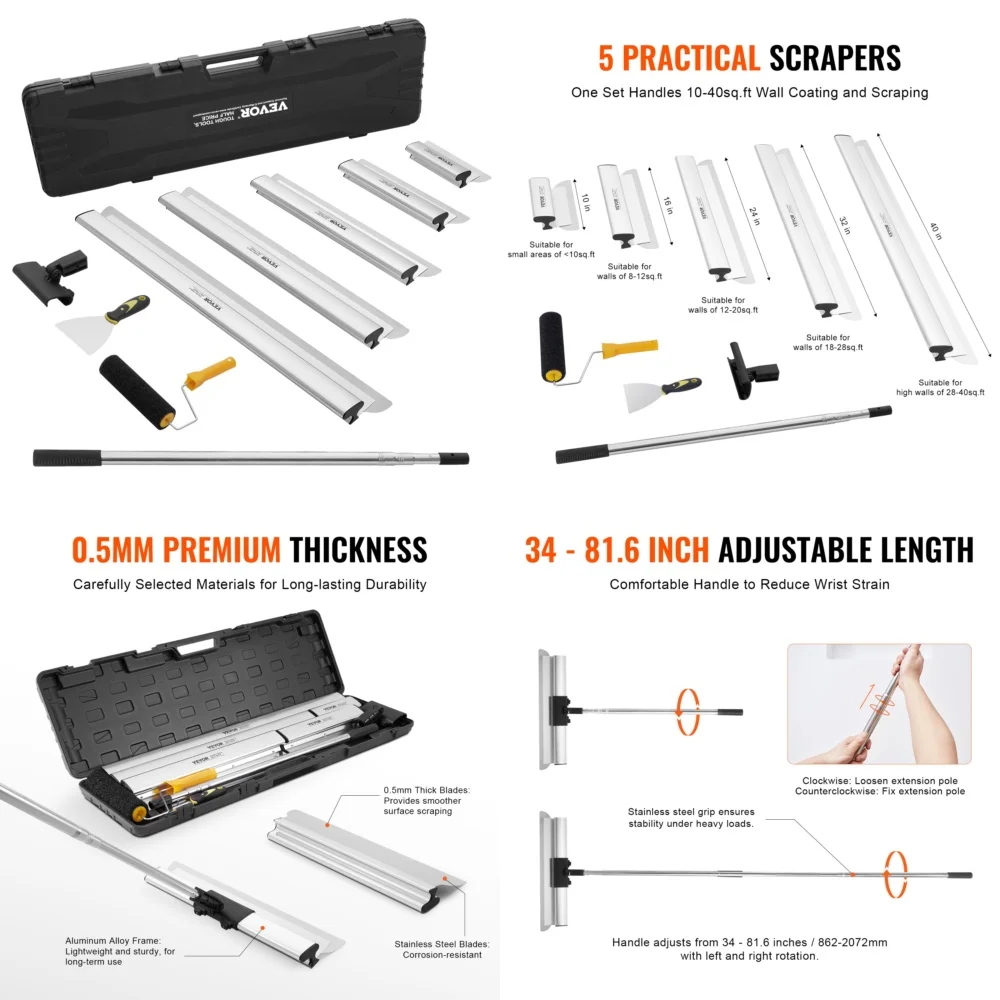 

Наборы ручных инструментов Набор лезвий для снятия скимминга гипсокартона с выдвижной ручкой от 10 до 40 дюймов и удлинителем от 34 до 81, для гладкой отделки