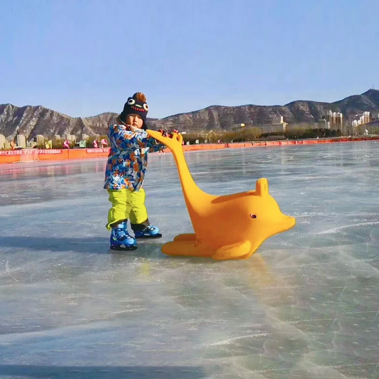 QIQU Dual-Use Ice Rink Equipment Parent-Child Activity Aid Seated Training Pusher Dolphin Ride-On Skate Assistant HDPE