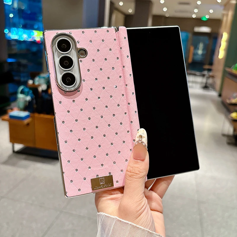 Case for Samsung Galaxy Z Fold8 Ultra Z Fold 7 6 5 Diamond inlaid Central axis Hinge Mobile Phone Case Cover