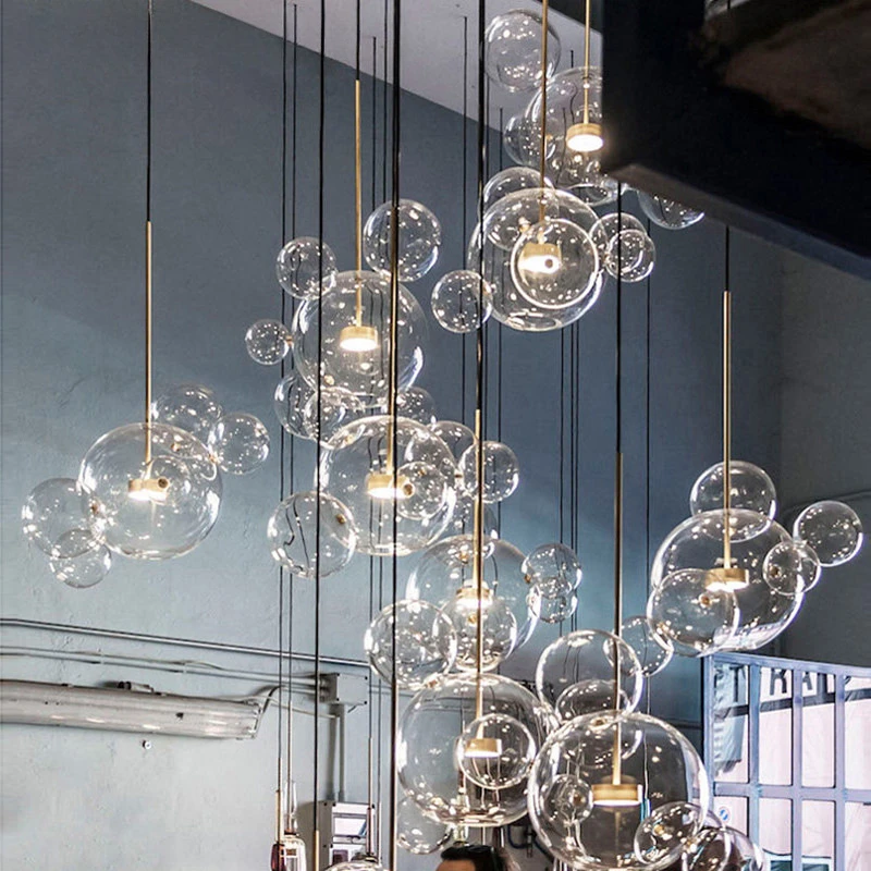 Modern Clear Glass Metal Pendant Light  Living Room Bubble Glass Hanging Lamp Chandelier for Dining Room Home Decor