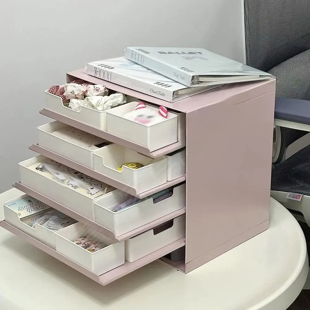 With Drawer Desk Organizer Multi-functional Web Cream Wind Pencil Holder Pull-out Multi-layer File Cabinet Desktop Office