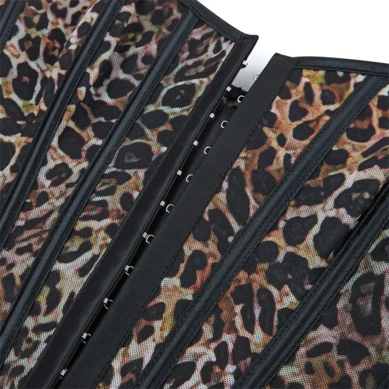 ليوبارد طباعة مشد المحاصيل الأعلى المرأة بروكيد overالصدر المشدات الدانتيل يصل البلاستيك الجوفاء محدد شكل الجسم قصير الجذع مثير المشدية