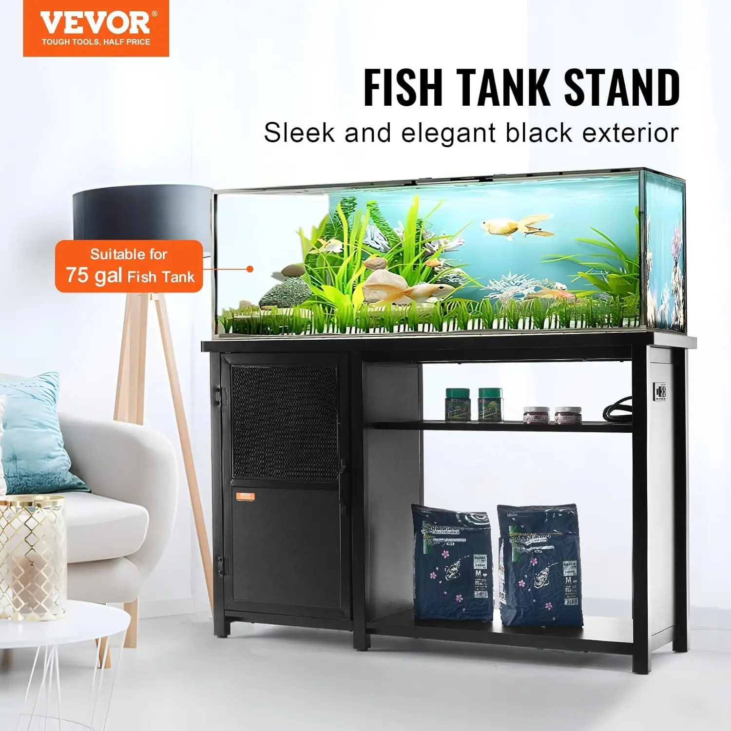 Aquarium Stand, 75 Gallon Fish Tank Stand, 52 x 19.7 x 32.3 in Steel and MDF Turtle Tank Stand, 626 lbs Load Capacity