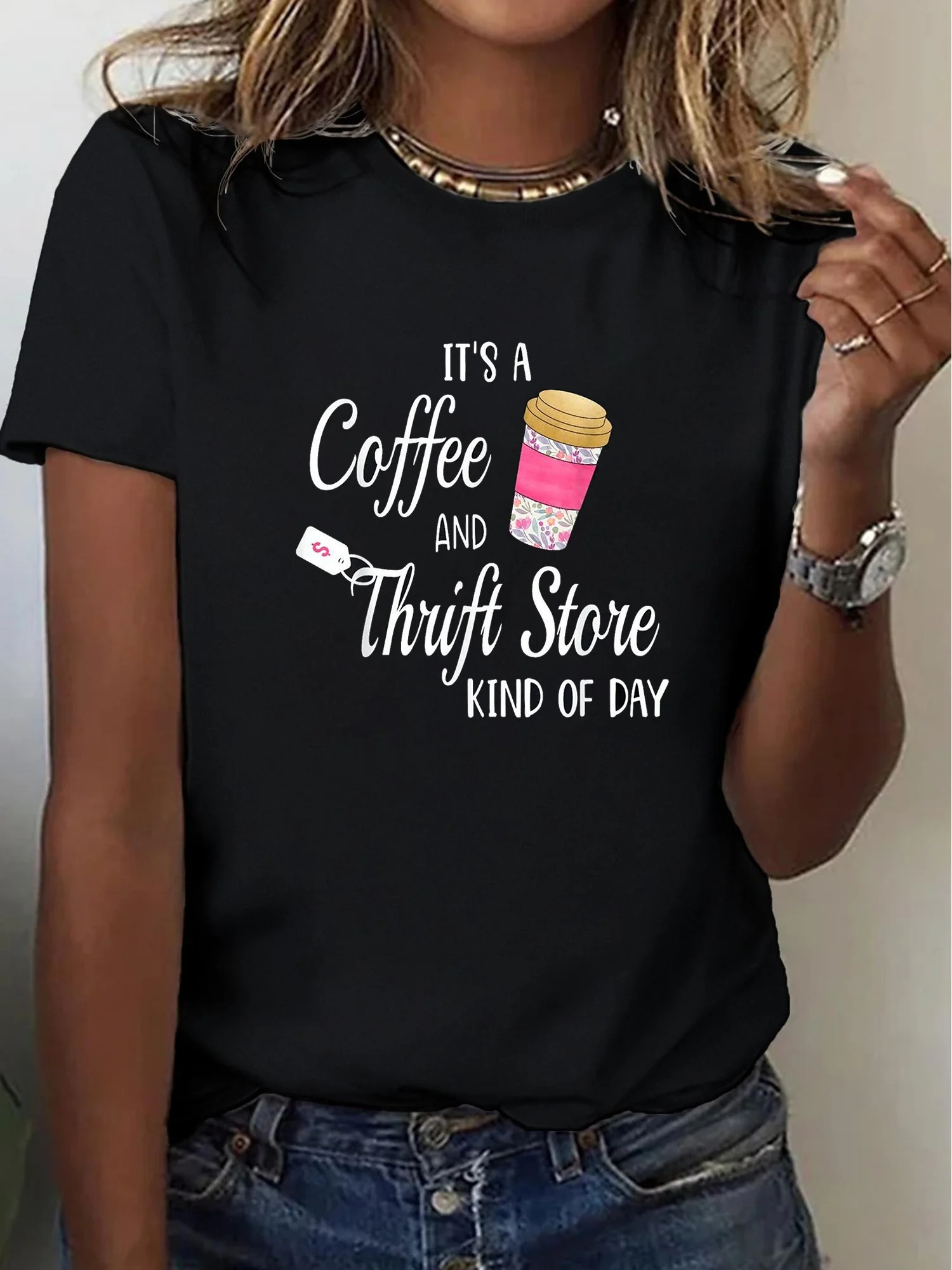 Coffee Lover T-Shirt - 'It'S A Coffee & Thrift Store Kind Of Day' Vintage Graphic Tee, 100% Soft Crew Neck