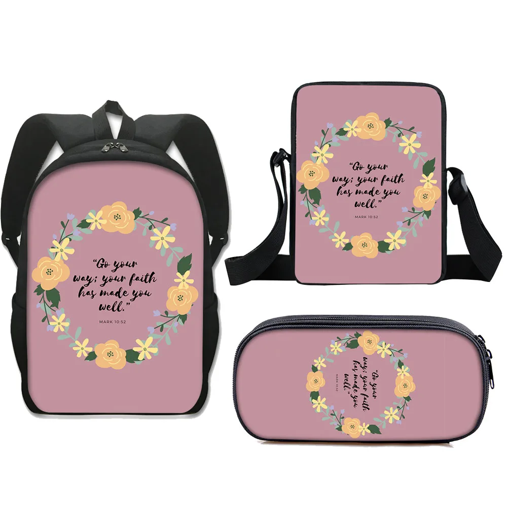 

3pcs/Set Christian Bible Verse Backpack Women Religious Messenger Bags Children Bookbag Kids Pencil Case Gift