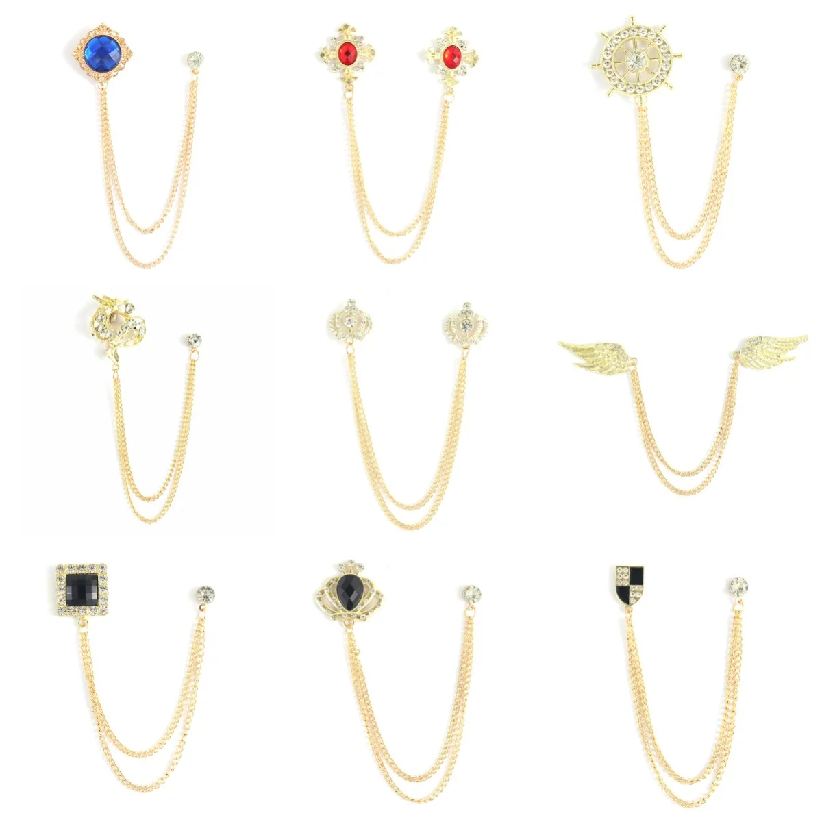 New Brooch Suit Accessories Men's Versatile Fashion Chain Brooch French Brooch Accessories Trend Diamonds