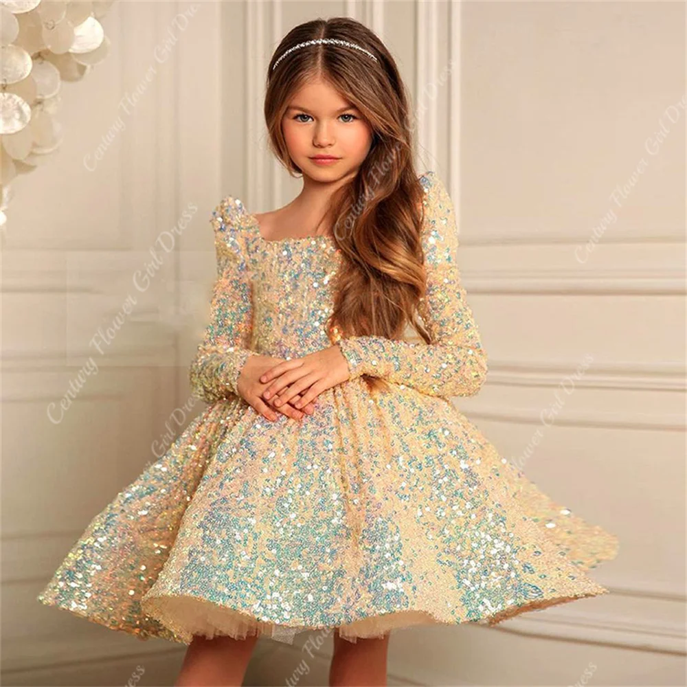 Elegant First Communion Baptism Birthday Dress Baby Girl Costumes Kids Princess Sequin Party Little Bridesmaid Dress Vestidos