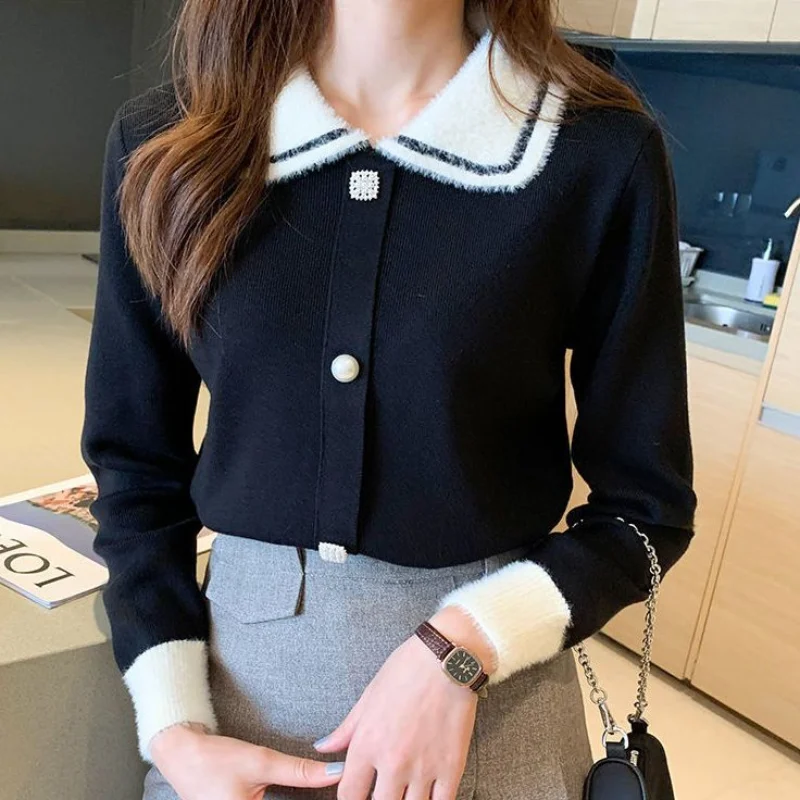 Sweet Contrast Knitting Pullovers Top Autumn Winter New Long Sleeve Academy All-match Sweaters Fashion Elegant Women Clothing