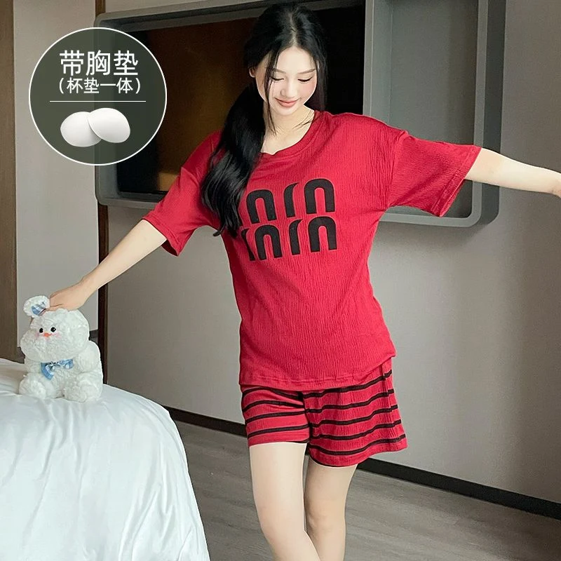 

Summer Plus Size Short Sleeve Casual Striped Cotton Pajama Sets for Women Korean Sleepwear Pyjama Homewear Pijama Mujer Clothes