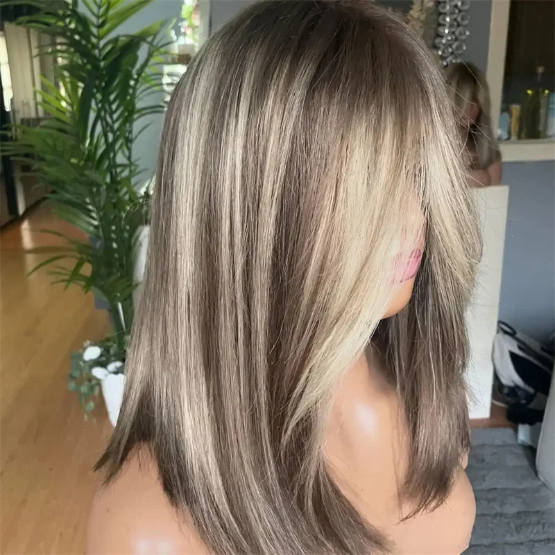 Soft Highlight Blond Straight Hair 150 density and 13×4 100%human hair wig lace front wig, with baby hair pre plucked and f view 3