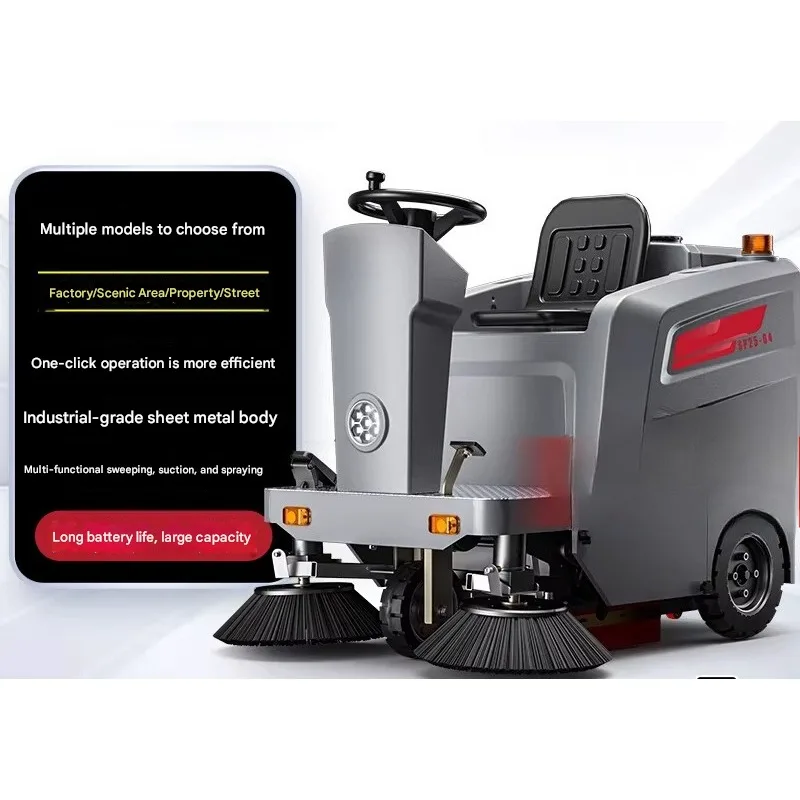 Enclosed Ride On Street Sweeper Industrial Cleaning Machine For Warehouse Concrete Asphalt Road Commercial Sweeping
