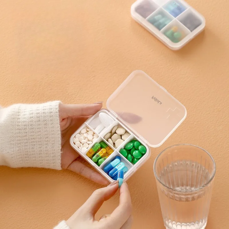 

Portable Pill Organizer 6 Compartments Sealed Moisture Proof All In One Design BPA Free Medicine Storage Box For Daily Travel