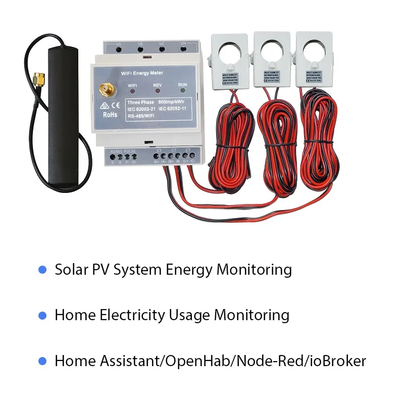 Monitoramento Fotovoltaico Solar Bidirecional Monitoramento de Energia Doméstica Split Phase Medição Líquida Medidor de Energia de Fases Wifi Modbus Tcp Rtu 250a
