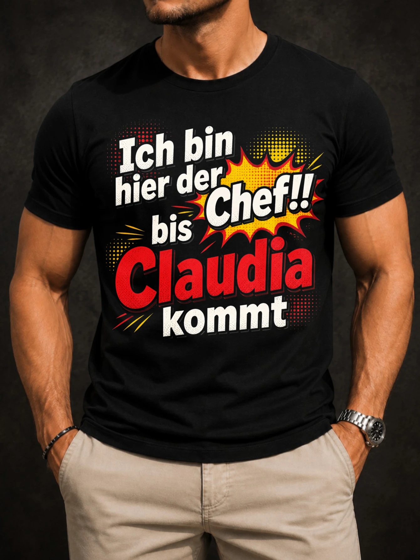 Ich Bin Hier Der Chef Bis Claudia Kommt Graphic cute coffee cup calendar crown and heart icons  Unisex All T-Shirt