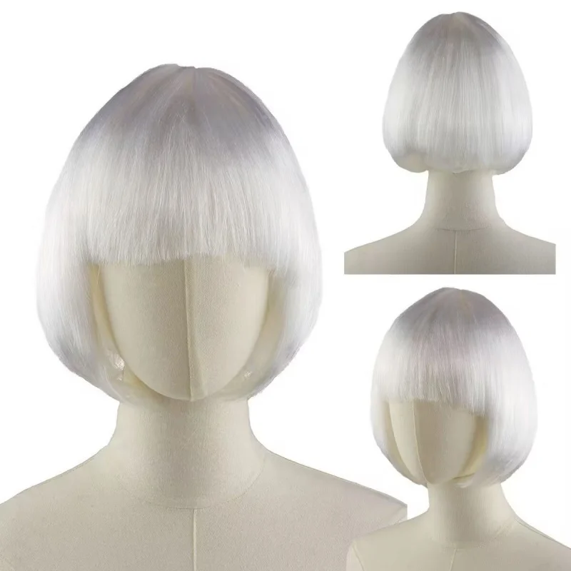 باروكة ملونة كاملة للنساء، شعر الطالب، شعر قصير مستقيم، قبعة شعر بوبوبو لطيفة جذابة للوجه