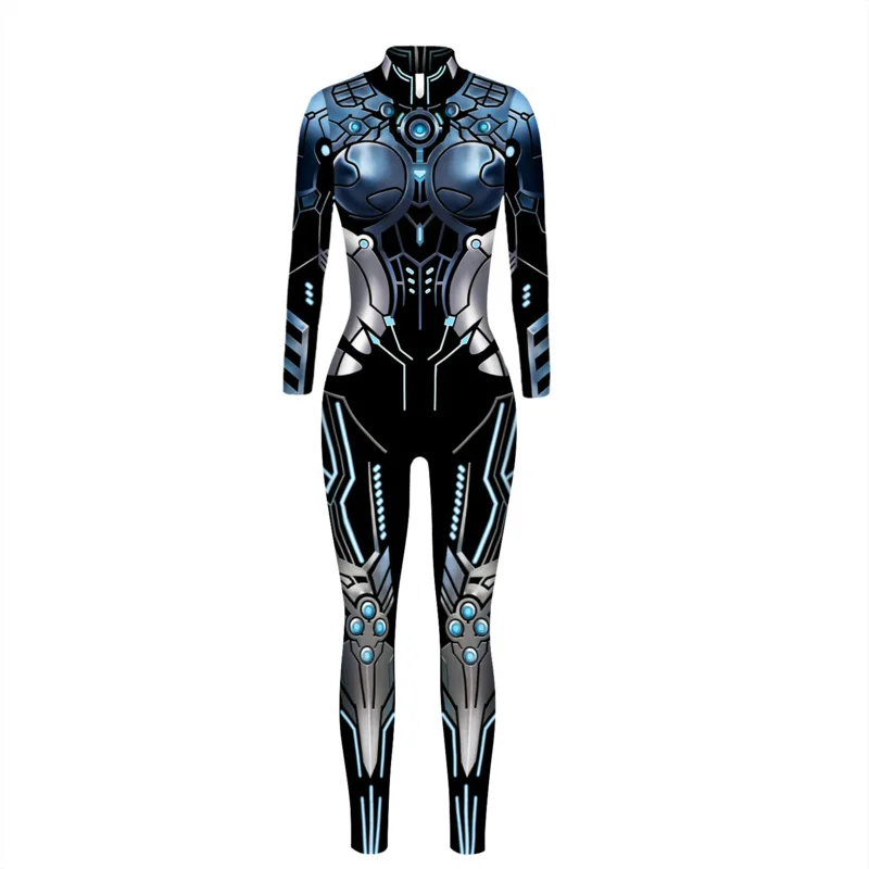 Robot Punk kombinezon Catsuit seksowne kobiece kobiety przebranie na karnawał szkielet Cyberpunk Steampunk Zentai garnitur Halloween body OI2418