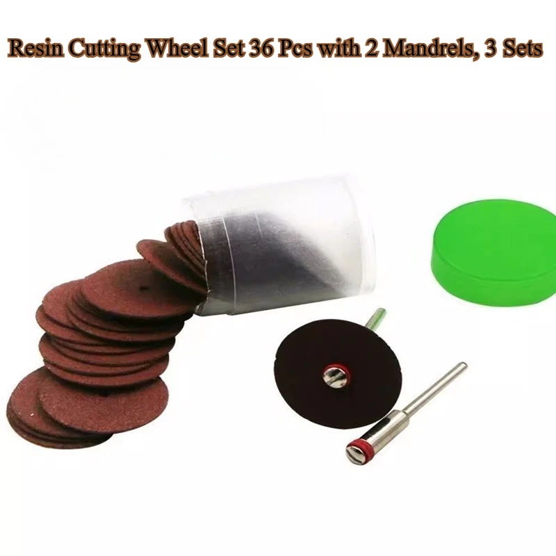 3 sets Resin‑Bond Cutting Wheel Discs 36Pcs in Can with 2 Mandrels for Electric Rotary Tool Metal Cutting Grinding