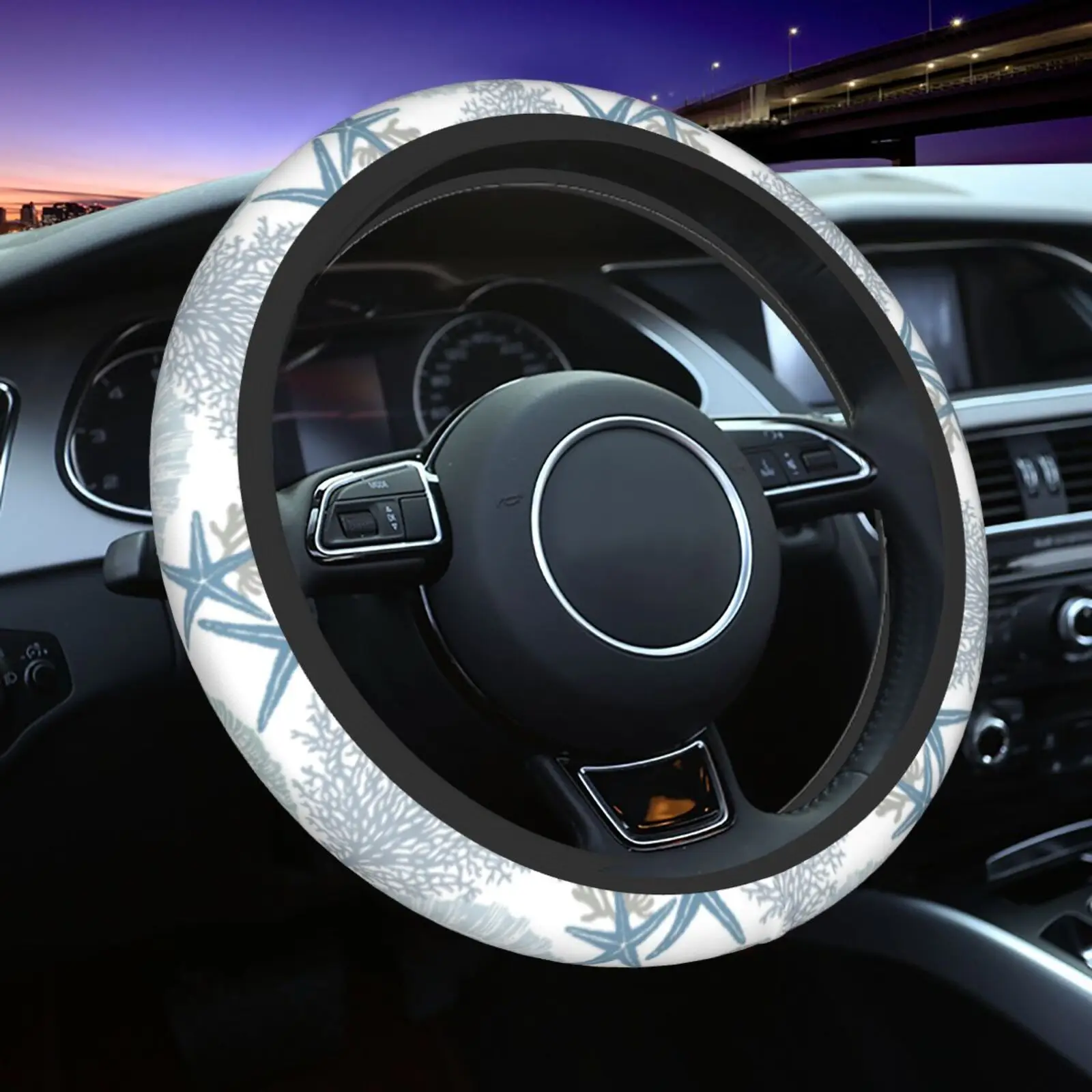 Shell and Starfish Beach Steering Wheel Cover Car Accessories Anti Slip and Sweat Absorbing Universal 15 Inch Chloroprene Rubber