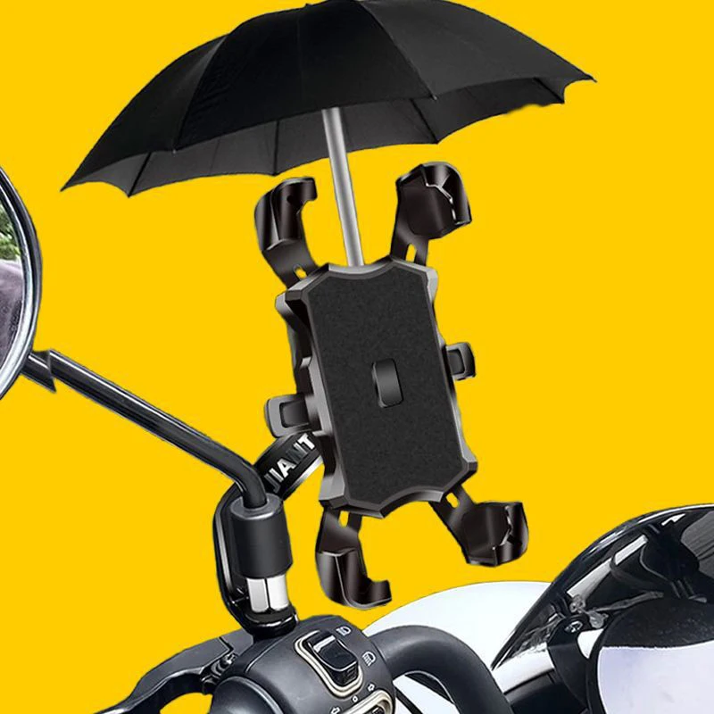 360° Rotatable Electric Bicycle Phone Holder with Umbrella Takeaway Rain-proof Riding MTB Bike Moto Motorcycle Stand Bracket