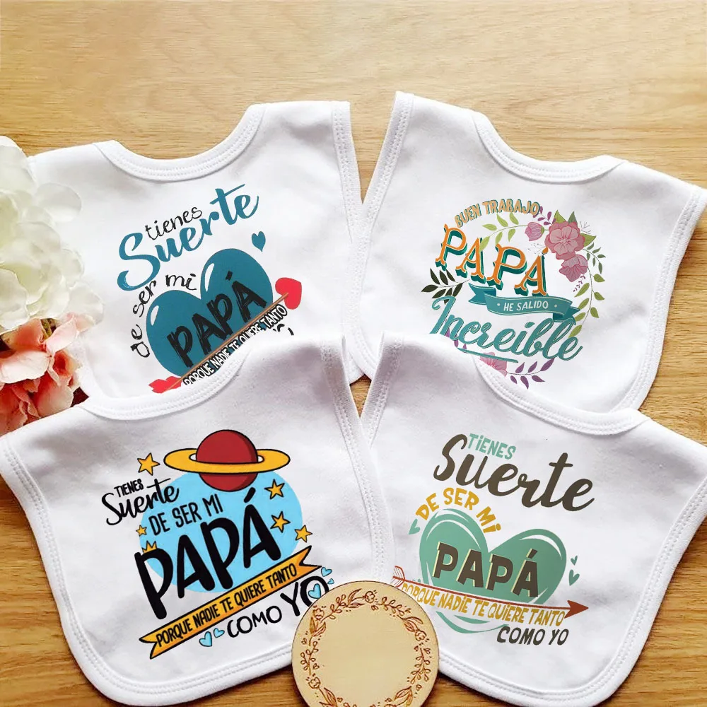 Funny Spanish Printed Baby Outfit Bibs Boys Girls Cotton Bib Newborn Heart Print Saliva Towel  Infant Outfits Bib Best Gifts