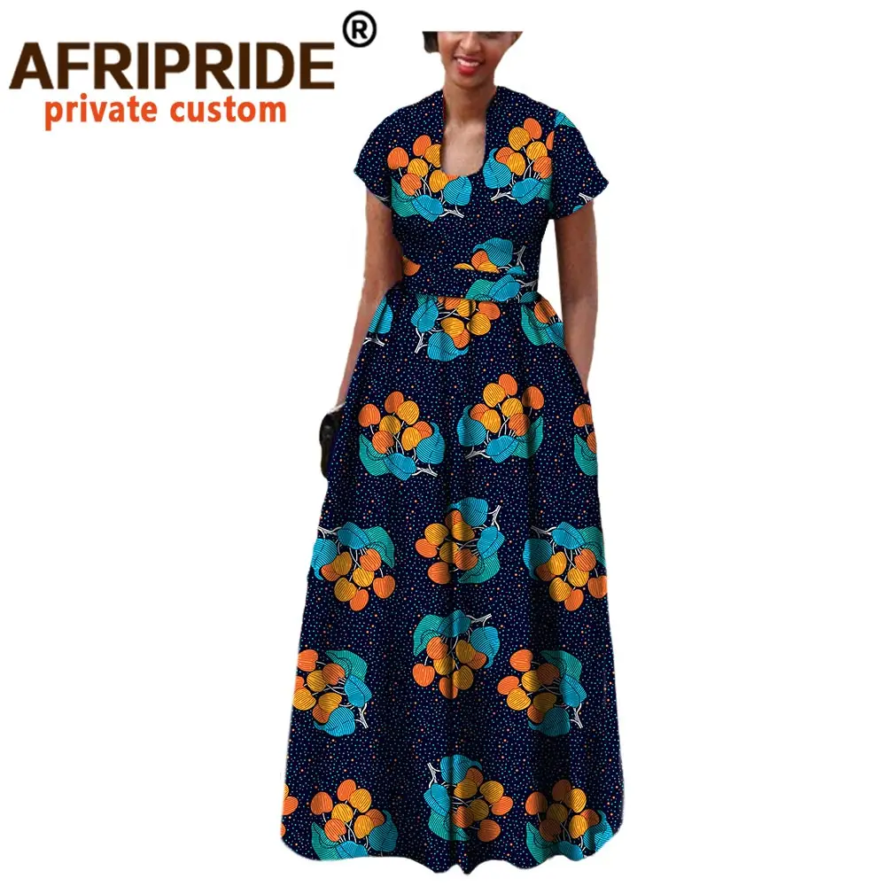 2024 African Dress for Women 2019 Autumn Short Sleeve with Sashes Decoration Floor Length Bohemian Style Party A7225117