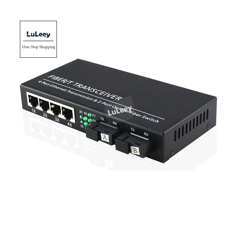 10/100/1000M 4 Port Transceiver 20km 1550-1310nm Gigabit Optical Fiber Upgrade Transceiver Single Mode Series Switch Converter