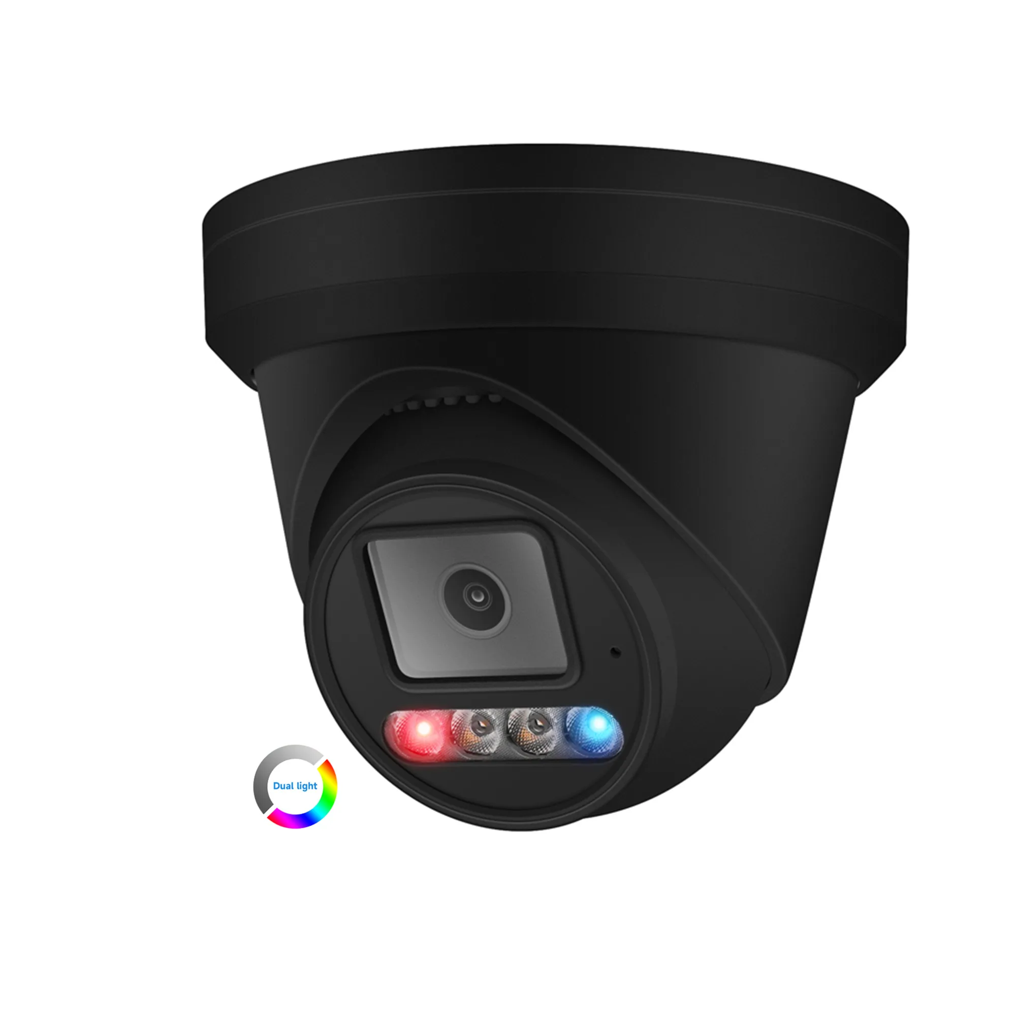 

2026 Black Color Smart Dual Light 4K 8MP Perimeter Face Detection IP POE Turret Camera with Active Deterrence Red & Blue Alarm L
