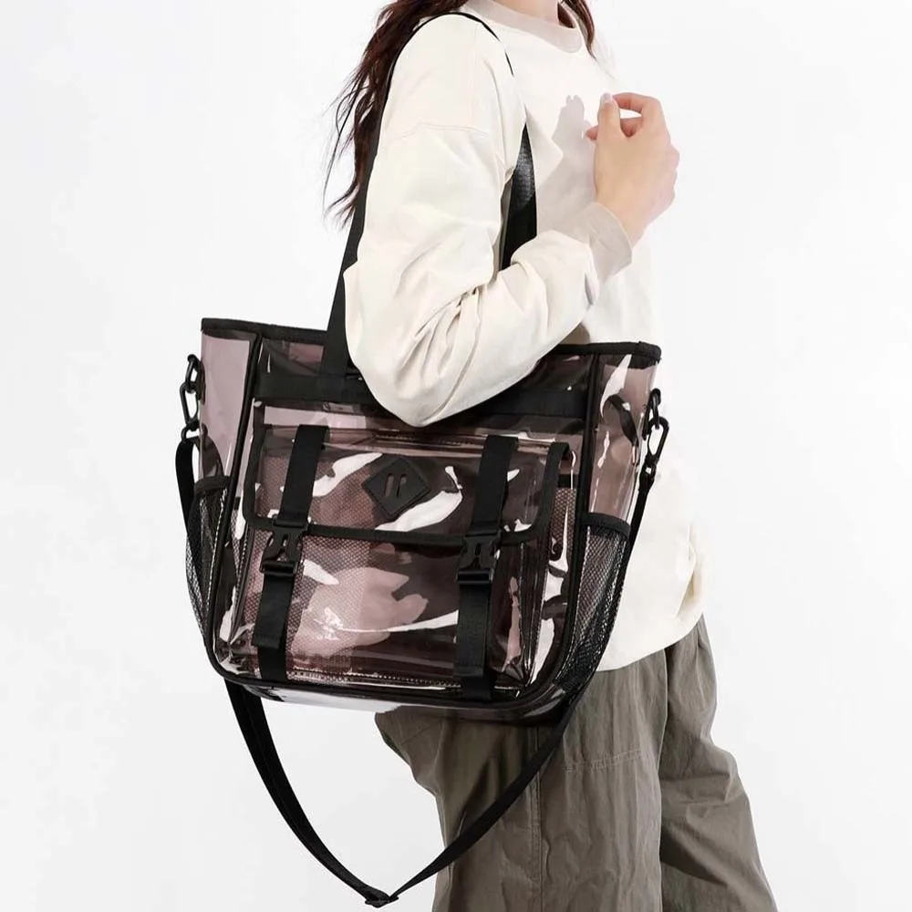Candy Color Transparent Beach Handbag Multi-pockets Large Capacity Crossbody Jelly Bag Dry-wet Separation PU Leather