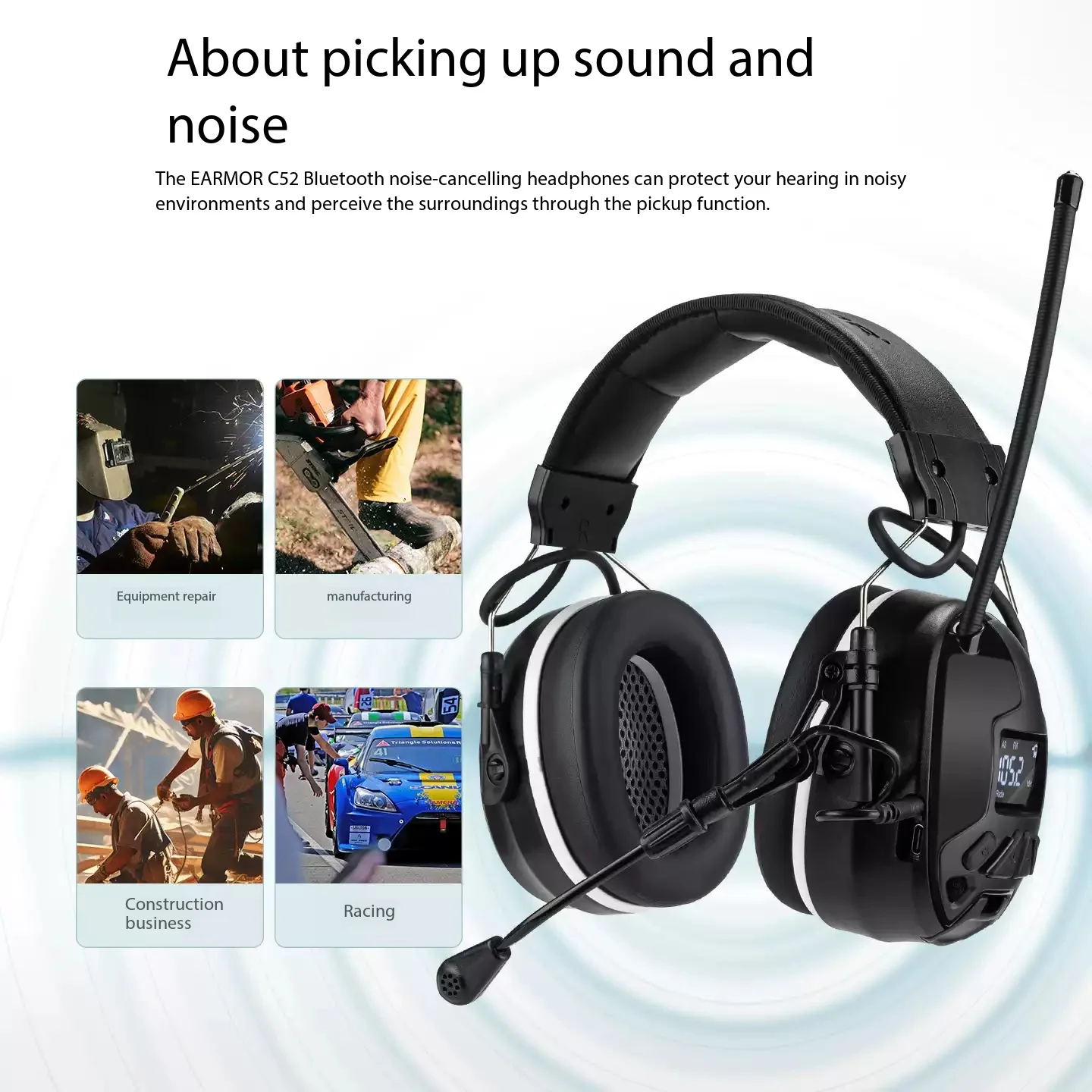 DAB +/FM Radio Bluetooth Sound Insulation Earmuffs, Outdoor Wireless Hearing Protection Noise Reduction Earmuffs